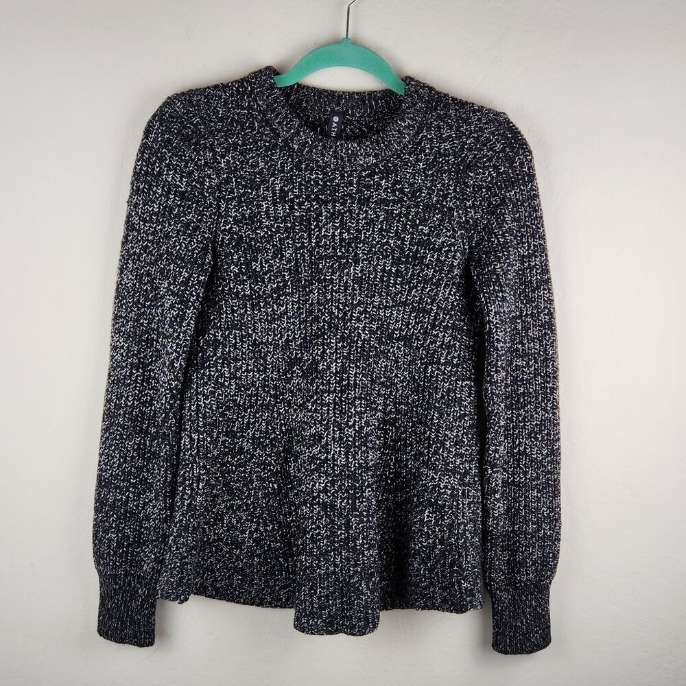 Athleta Sierra Soft Wool Blend Chunky Knit Crewneck Sweater in Black Marl sz S